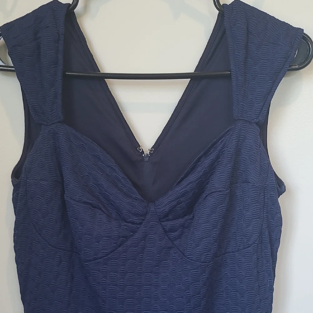 Bettie Page Navy Blue Cocktail Midi Dress - Picture 2 of 6